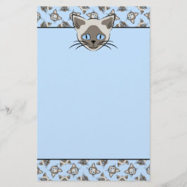 Siamese Blue Eyed Cat Faces Graphic Art Pattern Briefpapier