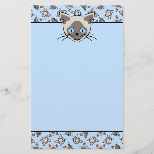 Siamese Blue Eyed Cat Faces Graphic Art Pattern Briefpapier (Voorkant)