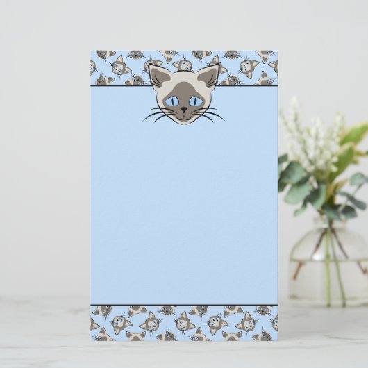 Siamese Blue Eyed Cat Faces Graphic Art Pattern Briefpapier (Staand voorkant)