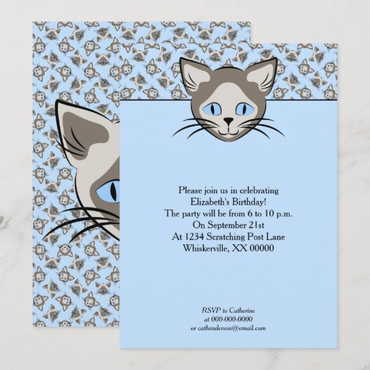 Siamese Blue Eyed Cat Faces Graphic Art Pattern Kaart (Voorkant / Achterkant)