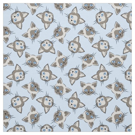 Siamese Blue Eyed Cat Faces Graphic Art Pattern Stof (Swatch)