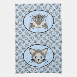 Siamese Blue Eyed Cat Faces Graphic Art Pattern Theedoek