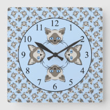 Siamese Blue Eyed Cat Faces Graphic Art Pattern