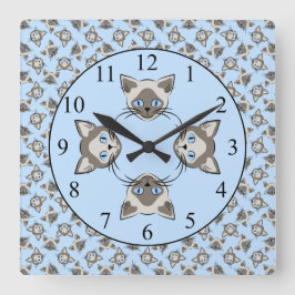 Siamese Blue Eyed Cat Faces Graphic Art Pattern Vierkante Klok