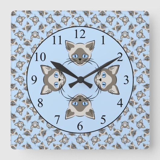 Siamese Blue Eyed Cat Faces Graphic Art Pattern Vierkante Klok (Voorkant)