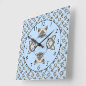 Siamese Blue Eyed Cat Faces Graphic Art Pattern Vierkante Klok (Hoek)