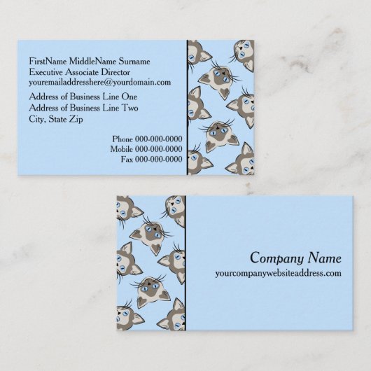 Siamese Blue Eyed Cat Faces Graphic Art Pattern Visitekaartje (Voorkant / Achterkant)
