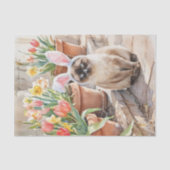 Siamese Bunny Cute Easter Cat with Tulips  Tissuepapier (Voorkant)