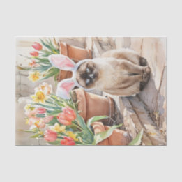 Siamese Bunny Cute Easter Cat with Tulips  Tissuepapier