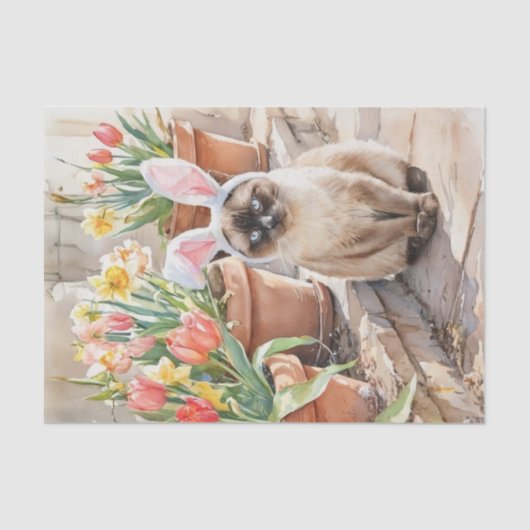 Siamese Bunny Cute Easter Cat with Tulips  Tissuepapier (Voorkant)