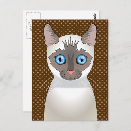 Siamese Cartoon (wit) Briefkaart (Voorkant / Achterkant)