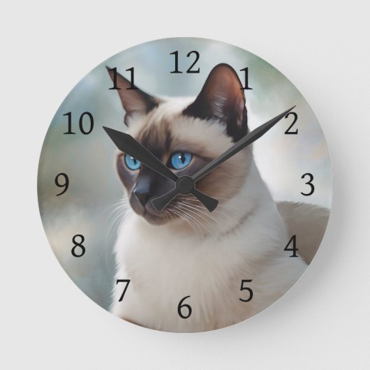 Siamese Cat 749 Digitale kunst Ronde Klok (Voorkant)