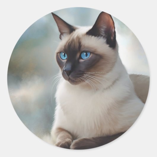 Siamese Cat 749 Digitale kunst Ronde Sticker (Voorkant)