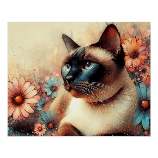 siamese cat and flowers perfect poster (Voorkant)