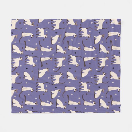 Siamese Cat and Paws Purple Fleece Blanket (Voorkant (Horizontaal))