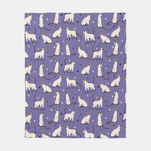 Siamese Cat and Paws Purple Fleece Blanket Deken (Voorkant)