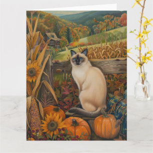 Siamese Cat Autumn Harvest Thanksgiving Kaart