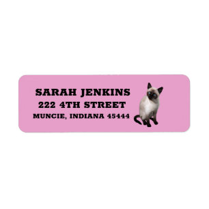SIAMESE CAT Big Pink Retour Adreslabels Etiket