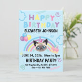 Siamese Cat Birthday Invitation in Blue Kaart (Staand voorkant)