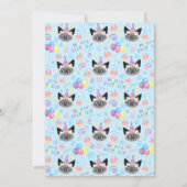 Siamese Cat Birthday Invitation in Blue Kaart (Achterkant)