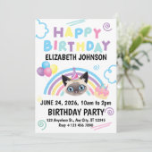 Siamese Cat Birthday Invitation in White Kaart (Staand voorkant)