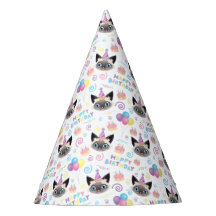 Siamese Cat Birthday Party Hat White