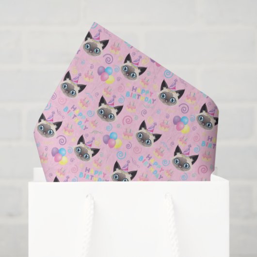 Siamese Cat Birthday Tissue Paper in Pink Tissuepapier (Cadeauzakje)