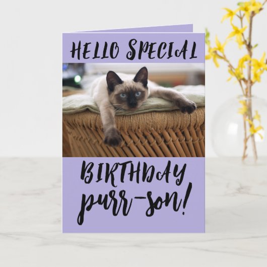 SIAMESE CAT BIRTHDAY-WENSKAARTEN KAART (Gele Bloem)