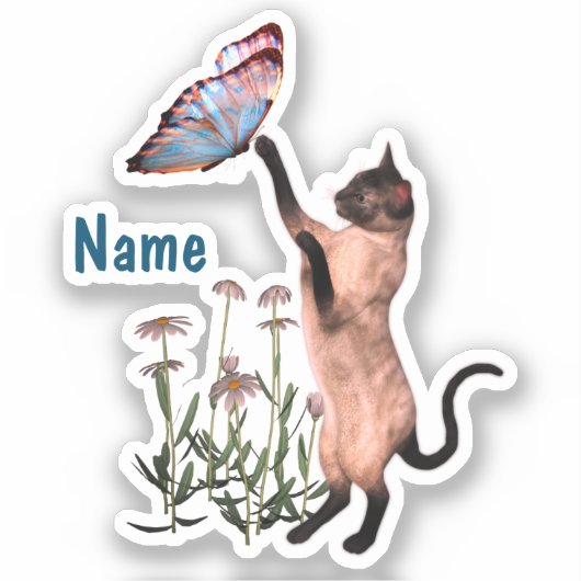 Siamese Cat Blue Butterfly Cute Personated Sticker (Voorkant)