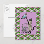 Siamese Cat Blue Butterfly Daisies Briefkaart (Voorkant / Achterkant)
