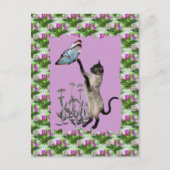 Siamese Cat Blue Butterfly Daisies Briefkaart (Voorkant)