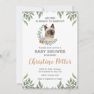 Siamese Cat Boy Boho Greenery Baby shower Kaart