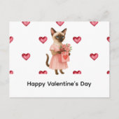 Siamese Cat brings roses for Valentines' day Briefkaart (Voorkant)