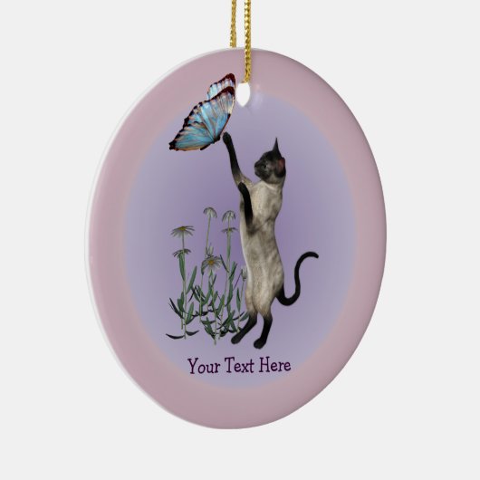 Siamese Cat Butterfly Daisies Personalized Ormenes Keramisch Ornament (Rechts)