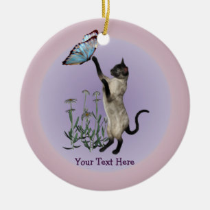 Siamese Cat Butterfly Daisies Personalized Ormenes Keramisch Ornament