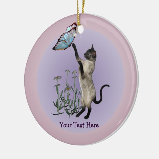 Siamese Cat Butterfly Daisies Personalized Ormenes Keramisch Ornament (Links)