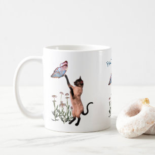 Siamese Cat Butterfly Daisy Personalized Koffiemok