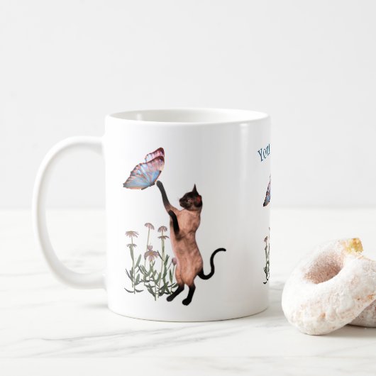 Siamese Cat Butterfly Daisy Personalized Koffiemok (Met donut)