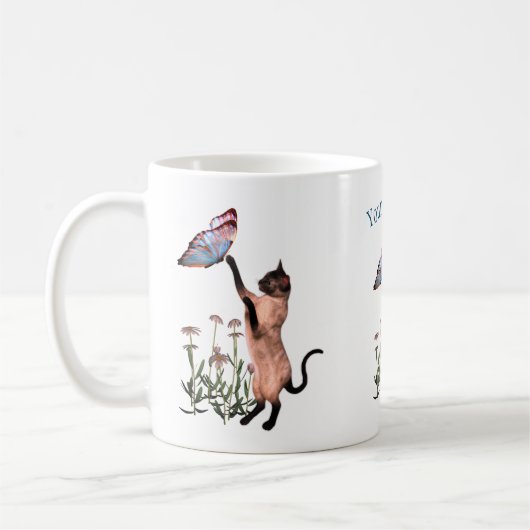 Siamese Cat Butterfly Daisy Personalized Koffiemok (Links)