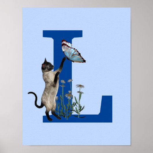 Siamese Cat Butterfly Monogram Initiaal L Poster (Voorkant)