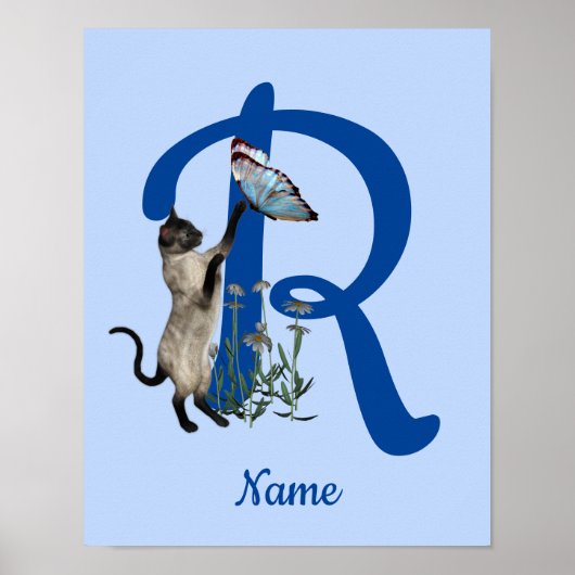 Siamese Cat Butterfly Monogram Initiaal R Naam Poster (Voorkant)