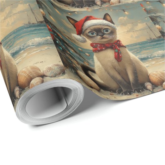 Siamese Cat Christmas  Beach Cadeaupapier (Rol Hoek)