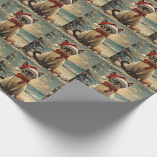 Siamese Cat Christmas  Beach Cadeaupapier (Hoek)