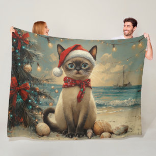 Siamese Cat Christmas  Beach Fleece Deken