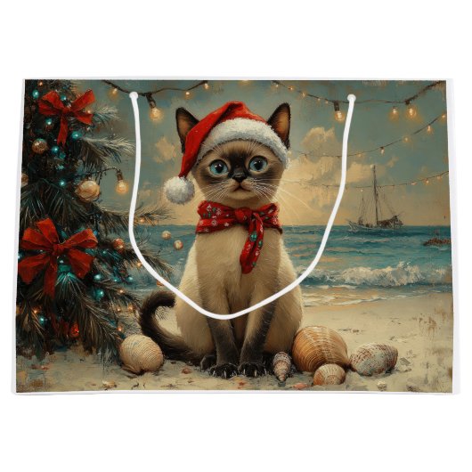 Siamese Cat Christmas Beach Groot Cadeauzakje (Voorkant)