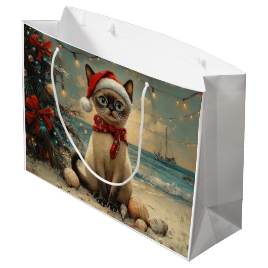 Siamese Cat Christmas  Beach Groot Cadeauzakje (Achterkant Gekanteld)