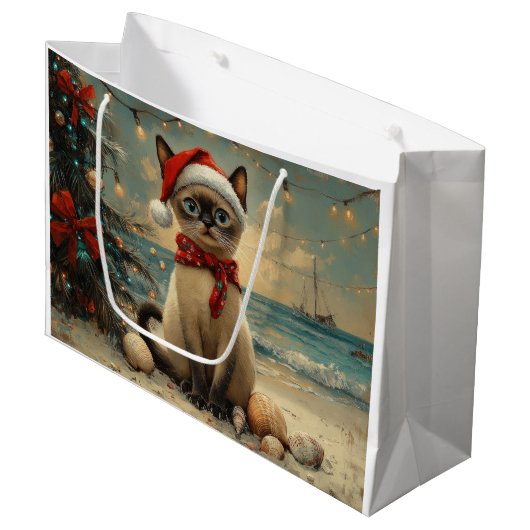 Siamese Cat Christmas  Beach Groot Cadeauzakje (Voorkant Gekanteld)