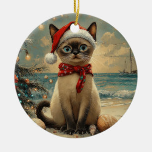Siamese Cat Christmas  Beach Keramisch Ornament