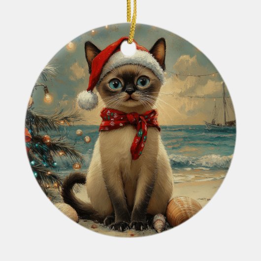 Siamese Cat Christmas  Beach Keramisch Ornament (Voorkant)