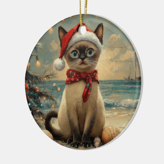 Siamese Cat Christmas  Beach Keramisch Ornament (Links)